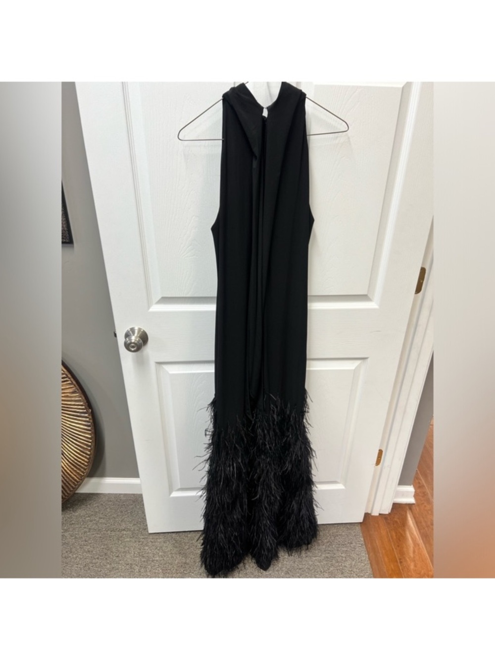 Sleeveless Black Feather-Hem Maxi Dress - Picture 2 of 2